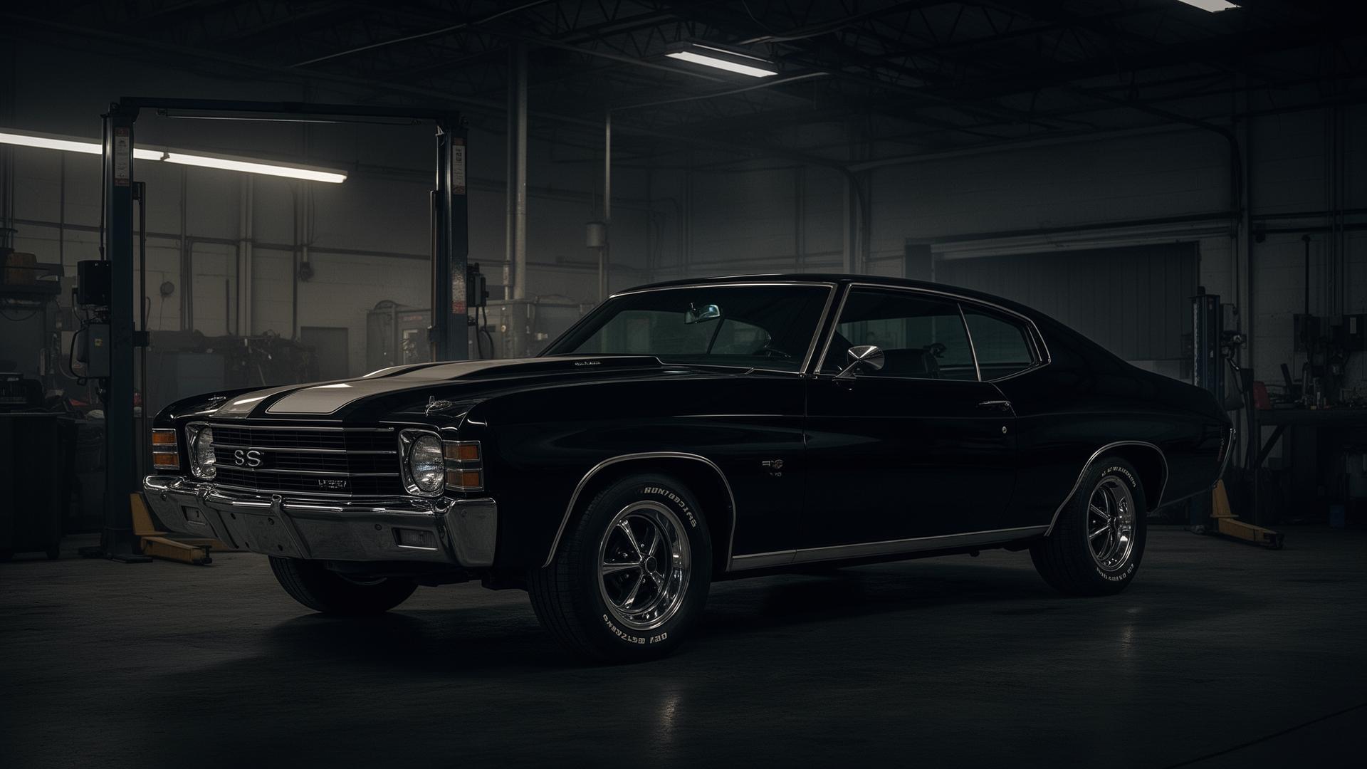 Classic muscle car in body shop